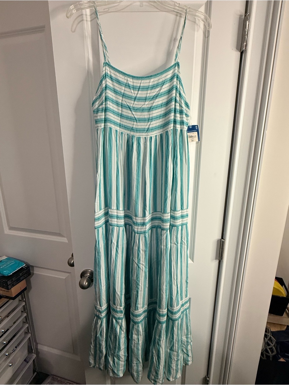 Girls' Aqua Stripe Maxi Sundress - Lightweight Spaghetti Strap